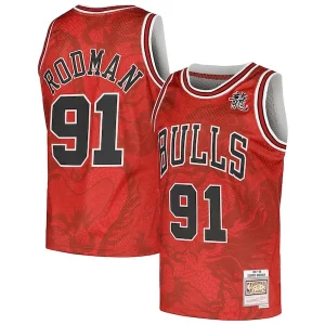 Chulo Estupendo Magnífico Dennis Rodman Chicago Bulls 1997/98 Hardwood Classics Asian Heritage 6.0 Swingman Throwback Player Jersey Red