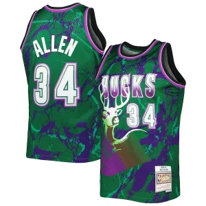 Hermoso Magnífico Cool Ray Allen Milwaukee Bucks 1996/97 Hardwood Classics Marble Swingman Jersey Green