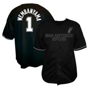 Robusto Hermoso Victor Wembanyama San Antonio Spurs Profile Big & Tall Name & Number Button Up Jersey Black