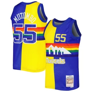 Atractivo Dikembe Mutombo Denver Nuggets Hardwood Classics 1991/92 Split Swingman Jersey Royal/Gold
