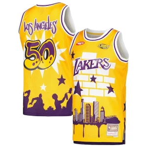 Bonito Magnífico Exquisito Los Angeles Lakers x Tats Cru Hardwood Classics Fashion Jersey Gold