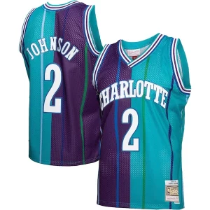 Hermoso Larry Johnson Charlotte Hornets Hardwood Classics Split Swingman Jersey Teal/Purple