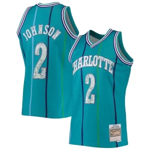 Chulo Atractivo Larry Johnson Charlotte Hornets 1996/97 Hardwood Classics NBA 75th Anniversary Diamond Swingman Jersey Teal