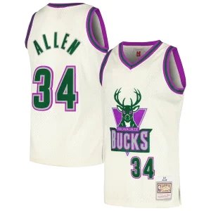 Estupendo Genial Comodo Ray Allen Milwaukee Bucks Chainstitch Swingman Jersey Cream