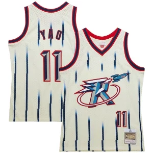 Comodo Fácil de llevar Cool Yao Ming Houston Rockets Chainstitch Swingman Jersey Cream