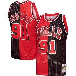 Único Estupendo Dennis Rodman Chicago Bulls Big & Tall Hardwood Classics 1995/96 Split Swingman Jersey Red/Black