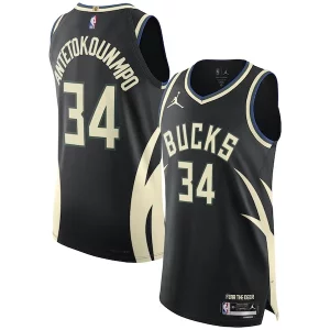 Original Increíble Giannis Antetokounmpo Milwaukee Bucks Jordan Brand Authentic Player Jersey Statement Edition Black