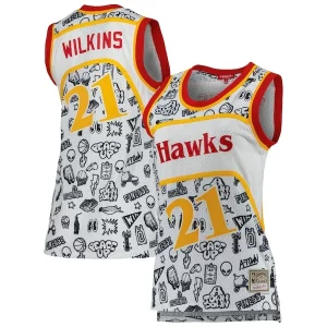 Lujoso Perfecto Dominique Wilkins Atlanta Hawks Women's 1986 Doodle Swingman Jersey White