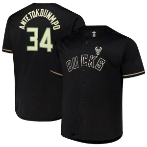 Perfecto Duradero Genial Giannis Antetokounmpo Milwaukee Bucks Profile Big & Tall Name & Number Button Up Jersey Black