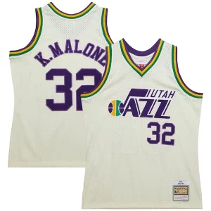 Clásico Ideal Único Karl Malone Utah Jazz Chainstitch Swingman Jersey Cream
