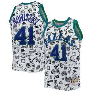 Cool Magnífico Dirk Nowitzki Dallas Mavericks 1998/99 Hardwood Classics Doodle Swingman Jersey White