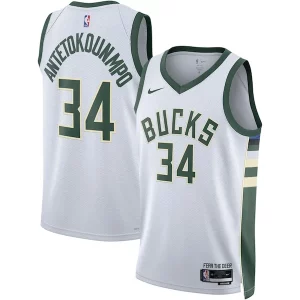Ideal Giannis Antetokounmpo Milwaukee Bucks Nike Unisex Swingman Jersey Association Edition White/Hunter Green