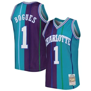 Original Comodo Cool Muggsy Bogues Charlotte Hornets Hardwood Classics 1992/93 Split Swingman Jersey Teal/Purple