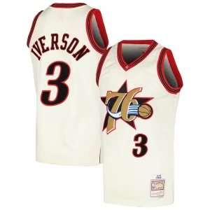Original Exquisito Allen Iverson Philadelphia 76ers Chainstitch Swingman Jersey Cream