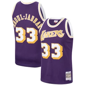 Fantástico Exquisito Kareem Abdul Jabbar Los Angeles Lakers Hardwood Classics Swingman Jersey Purple/Gold