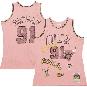 Fantástico Clásico Dennis Rodman Chicago Bulls 1997/98 Swingman Sidewalk Sketch Jersey Pink