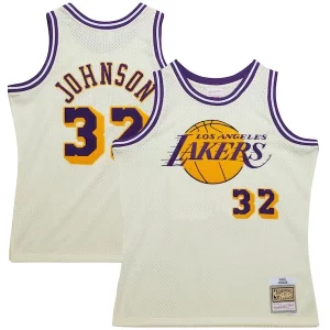 Bonito Genial Fácil de llevar Magic Johnson Los Angeles Lakers Chainstitch Swingman Jersey Cream