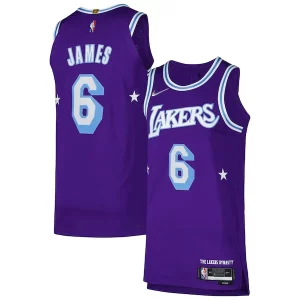 Clásico LeBron James Los Angeles Lakers Nike Authentic Player Jersey City Edition Purple