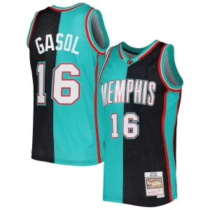 Perfecto Clásico Pau Gasol Memphis Grizzlies Hardwood Classics 2001/02 Split Swingman Jersey Black/Turquoise