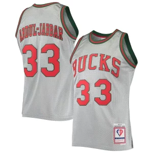 Versátil Kareem Abdul Jabbar Milwaukee Bucks 75th Anniversary 1971/72 Hardwood Classics Swingman Jersey Silver