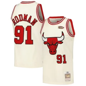 Elegante Fácil de llevar Dennis Rodman Chicago Bulls Chainstitch Swingman Jersey Cream