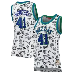 Magnífico Versátil Dirk Nowitzki Dallas Mavericks Women's 1998 Doodle Swingman Jersey White