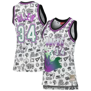 Hermoso Chulo Moderno Ray Allen Milwaukee Bucks Women's 1996 Doodle Swingman Jersey White