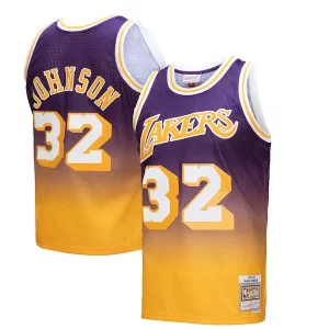 Perfecto Hermoso Único Magic Johnson Los Angeles Lakers 1984/85 Hardwood Classics Fadeaway Swingman Player Jersey Gold/Purple