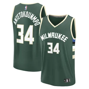 Fácil de llevar Giannis Antetokounmpo Milwaukee Bucks Fast Break Replica Player Jersey Icon Edition Hunter Green