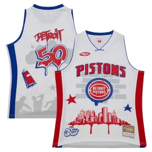 Versátil Genial Detroit Pistons x Tats Cru Hardwood Classics Fashion Jersey White