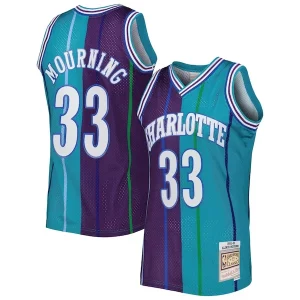 Delicioso Moderno Práctico Alonzo Mourning Charlotte Hornets Hardwood Classics 1992/93 Split Swingman Jersey Teal/Purple